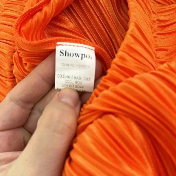 Showpo Beca Plisse Pants Flared Pleated Bright Orange Sz 4 - Picture 7 of 7